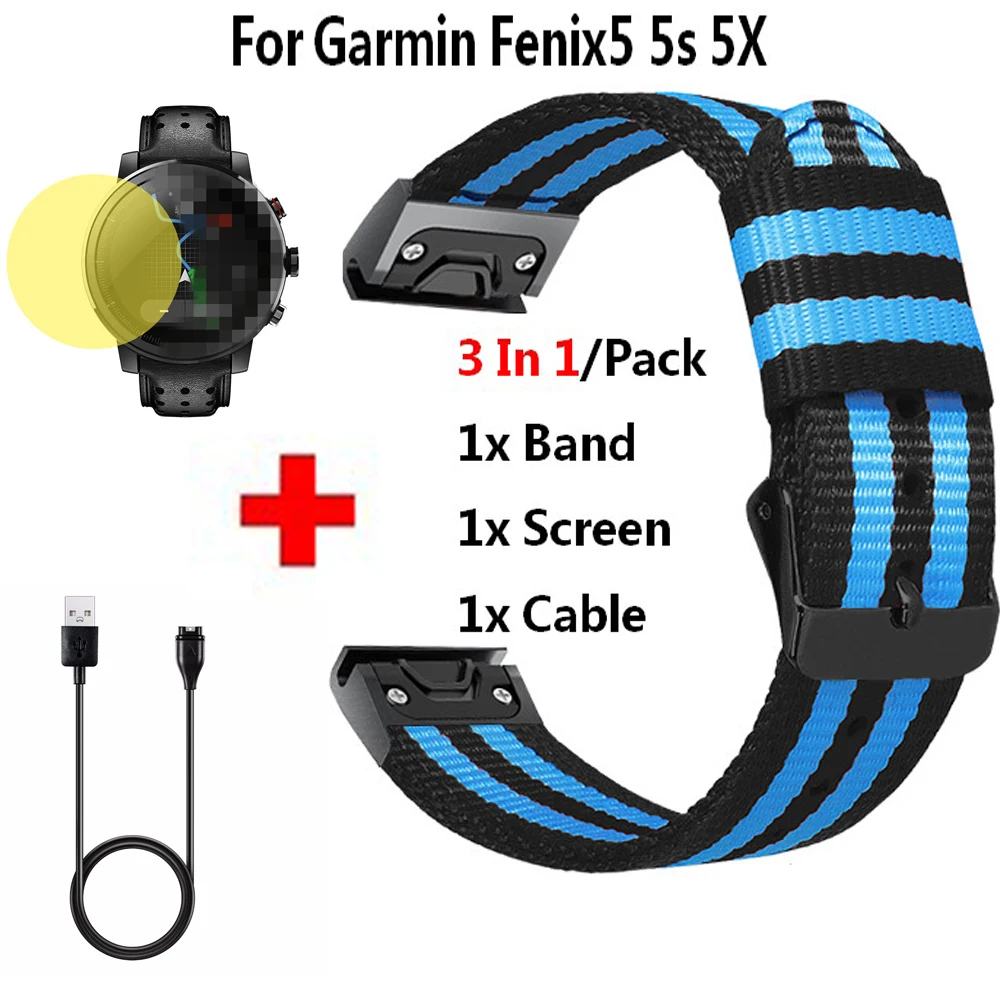 

26 22 20MM Quick Release Silicone Band for Garmin Fenix 5X 5 5S Strap Watchband, USB Charger Cable for Garmin Fenix Screen Film