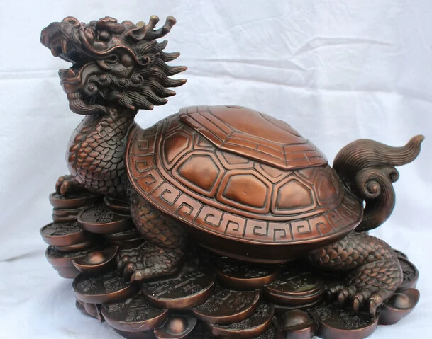 

JP S0524 14" Chinese FengShui Bronze Money Wealth Longevity Dragon Tortoise Turtle Statue B0403