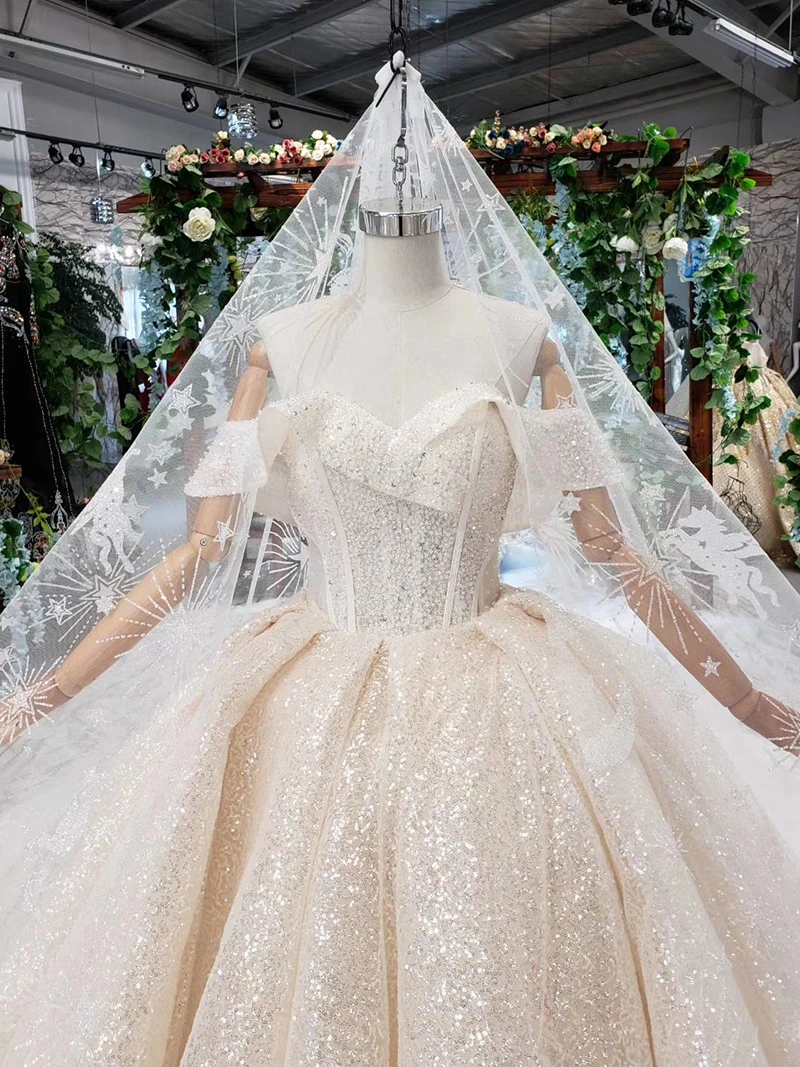HTL432 shiny wedding dresses with glitter off the shoulder special neck sparckly wedding gowns 2019 new fashion robe de mariee (8)