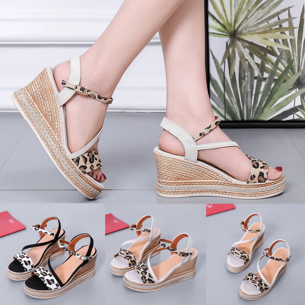 

Women Fashion Peep Toe Leopard Pattern Type Summer Breathable Beach Sandals Rome Buckle Strap Leopard Wedges Shoes Apr 12