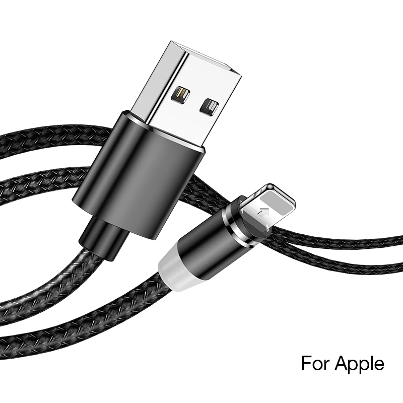 Магнитный usb-кабель светодиодный Micro Магнитный usb-кабель type C для зарядки Apple IPhone X 7 8 6 Xs Max XR samsung xiaomi huawei шнур - Цвет: For iPhone Black