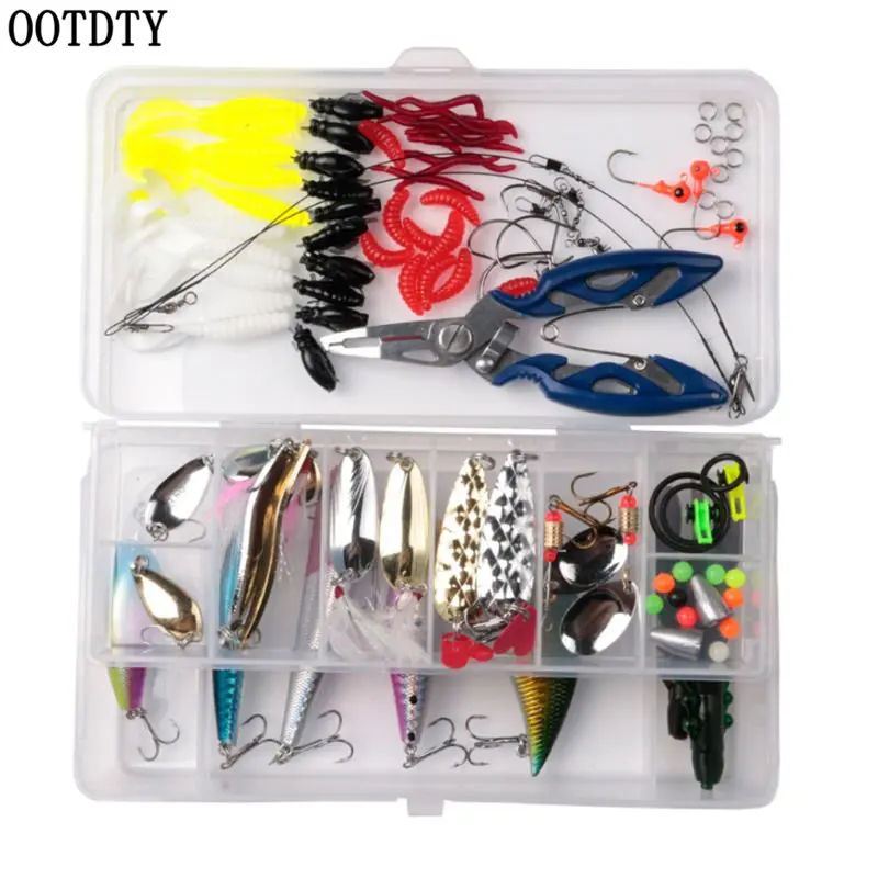 

OOTDTY 101 Pcs/set Line Scissors Simulated Fish Worm Spinning Hooks Fishing Bait Sequins Bag Freshwater Fishes Fake Bionic Baits