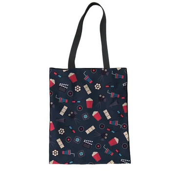 

THIKIN 3D Cinema Cola Popcorn Pattern Canvas Handbag Women Large Capacity Shoulder Bag for Ladies Portable Shopping Bag