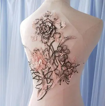 

10pieces sequined lace applique, heavy bead lace applique, 3D lace applique with rhinestones, bridal lace applique, 3d floral