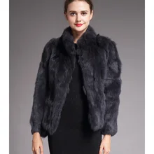 Высококачественное пальто из натурального меха, модное пальто из натурального кроличьего меха, элегантная женская зимняя верхняя одежда с воротником-стойкой, куртка из кроличьего меха