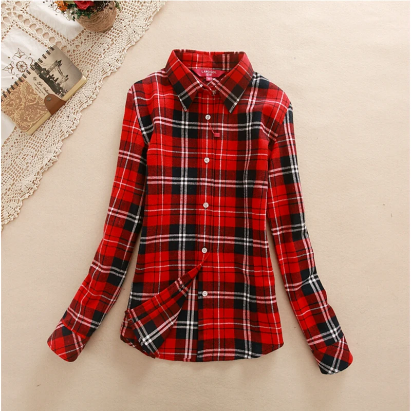 2016 Hot Sale Autumn Winter Ladies Female Casual Cotton Lapel Long-Sleeve Plaid Shirt Women Slim Outerwear Blouse Tops