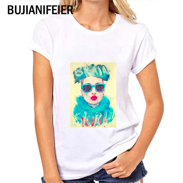 

BUJIANIFEIER 2019New women fashion girls T-Shirt summer dress White Short Sleeve lovely Cartoon Slim Print T-Shirt BJN224