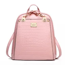 Korea Style Fashion Simple Women Backpack PU Leather Rivet Crocodile Pattern Backpacks for Teenage Girls Travel Shopping