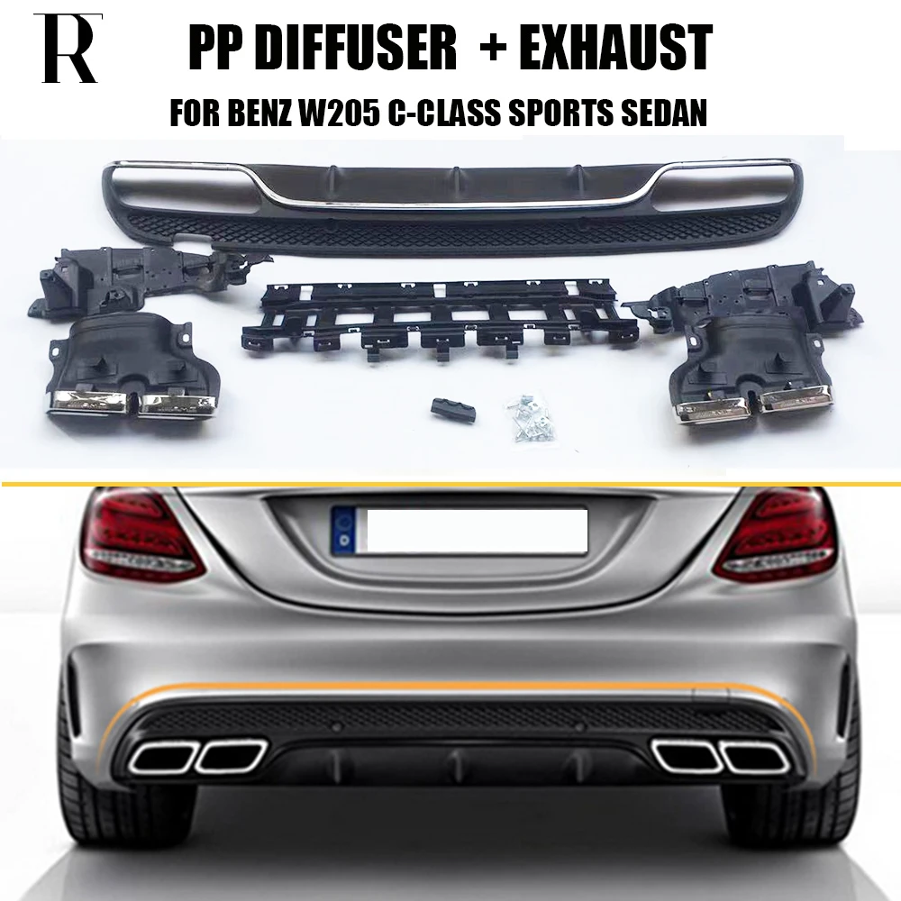 

W205 Change to C63 Style PP Rear Diffuser with exhaust muffler tips for Benz W205 C-class C180 C200 C220 C260 C300 2015 UP