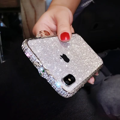 Змеиная кожа; блестящие стразы рамка& бампер чехол для iPhone 7 8 Plus, 6, 6 S, Plus, XSMAX прозрачный металл алмазный рамки Металлическая задняя крышка чехол для телефона - Цвет: silvery