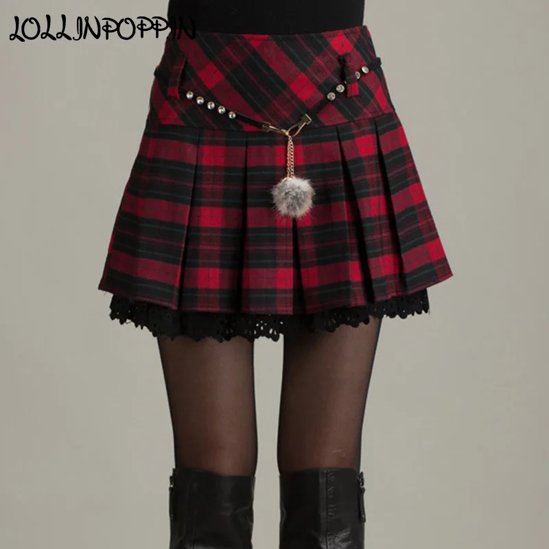 Plaid Skirt Women Pleated Bottom Checkered Pattern Skirts A-Line Plaided Mini Skirt With Sash Two-Layered Short Skirt