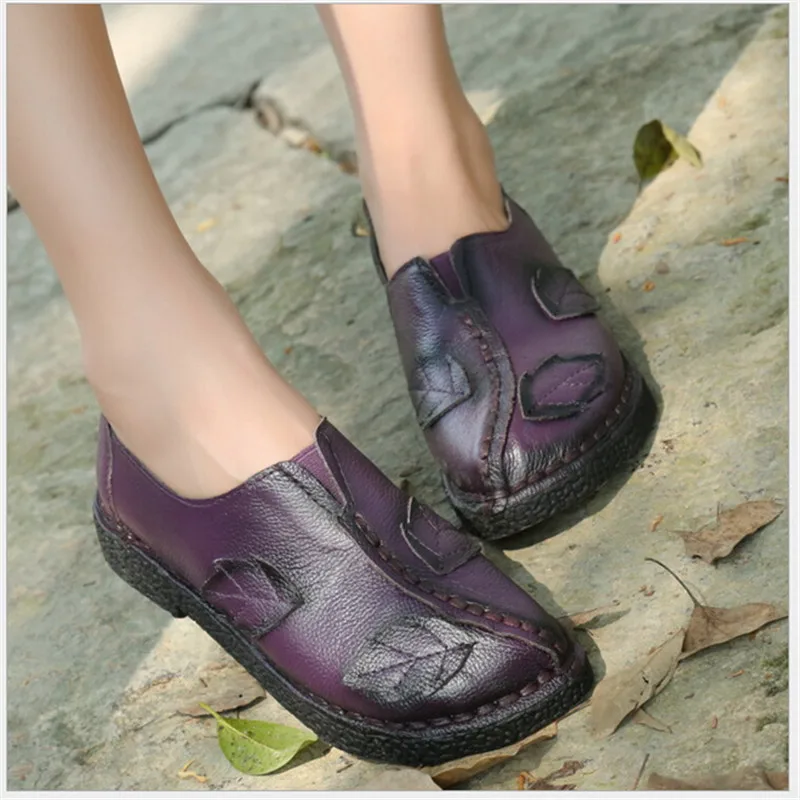 MVVJKEEthnic style/Новинка года; модная женская серая обувь ручной работы из натуральной кожи; удобная повседневная обувь на плоской подошве; женские лоферы - Цвет: Фиолетовый