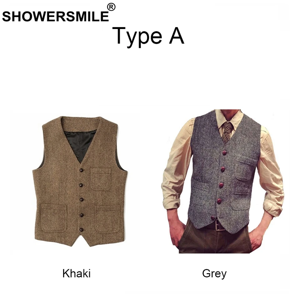 SHOWERSMILE Mens Waistcoat Vest Plus Size 4xl Wool Khaki Male Tweed Vintage Pockets Casual British Spring Sleeveless Jackets SHOWERSMILE Mens Waistcoat Vest Plus Size 4xl Wool Khaki Male Tweed Vintage Pockets Casual British Spring Sleeveless Jackets
