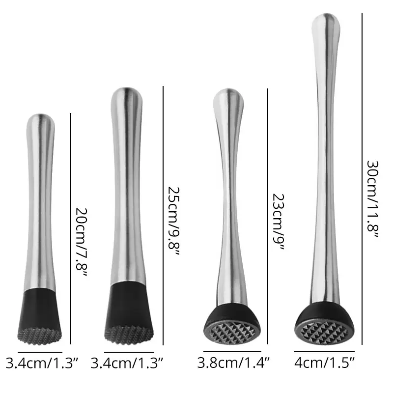 Stainless Steel Cocktail Muddlers Grooved Nylon Head Professional Bar Accessories