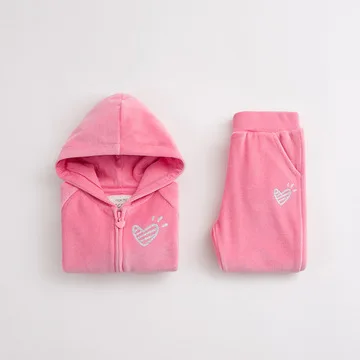 

2PCS Baby Girl Leisure Set Kids Pleuche Top Grade Sports Suit Autumn Spring Hoodies Zipper Coat + Long Pants Girls Clothing 2-5Y