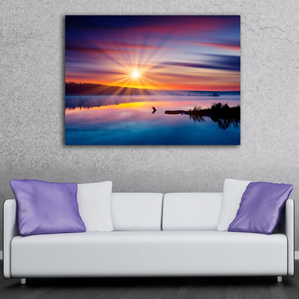 wonderful lake sunrise nature landscape wall picture artwork canvas