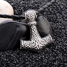 1pcs Norse Vikings Amulet PENDANT Necklaces Hammer Of Thor Mjolnir Pendant Leather Rope Necklaces Animal Knot Viking Jewelry