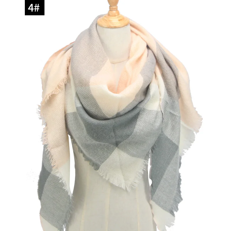 Высокое качество Зимний шарф Треугольная шотландская клетка дизайнерский шарф унисекс акриловые кашемировые базовые шали женские шарфы горячая распродажа - Цвет: color 4