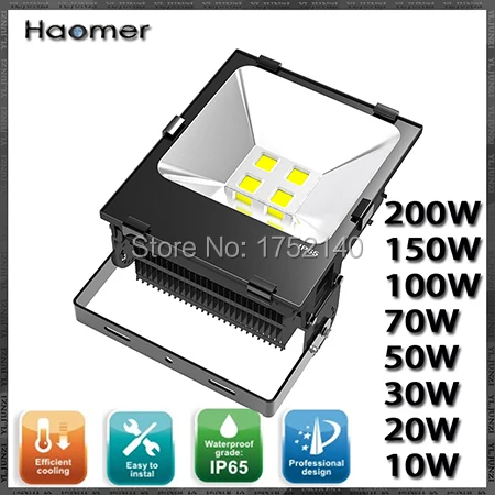 

Flood light 10W 20W 30w 50W 70W 100W 150w 200W zipped fins, COB LED outdoor light IP 65, configuration upgrade, 3 years warranty