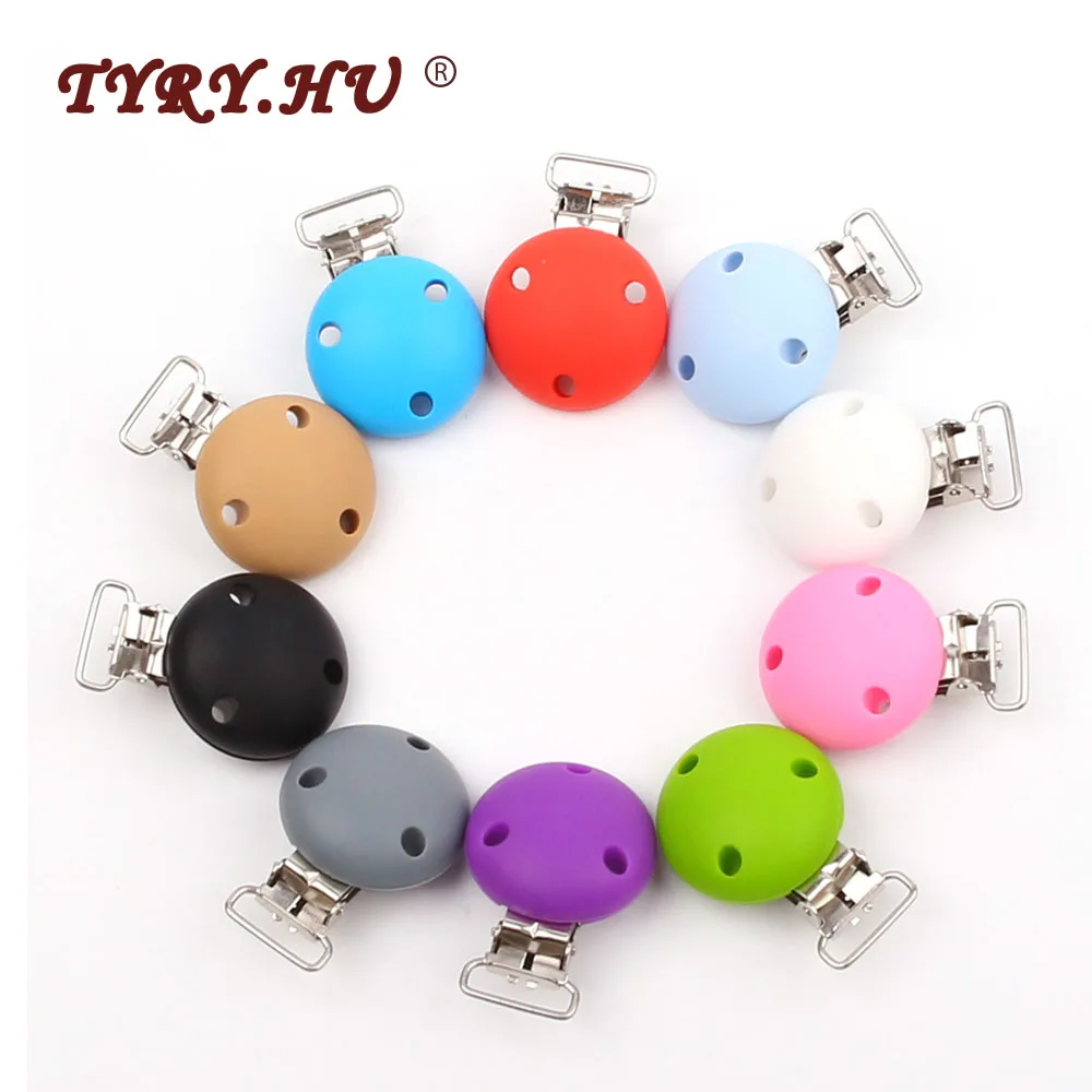 

TYRY.HU 10Pc Round Silicone Metal Pacifier Clips Silicone Bead Teether teething Accessories Pacifier Holder Nipple Clasps Toy