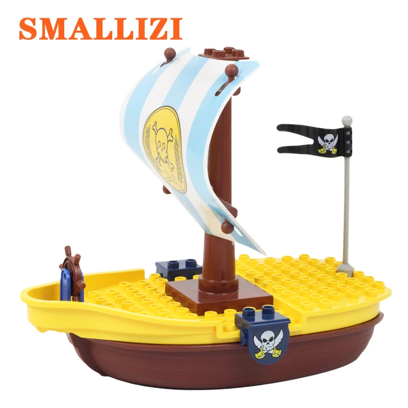 

Pirate Ship Big Size Brick Accessories Boat Compatible with Duplo Assembly Model Building Blocks Toy For Children Christmas Gift