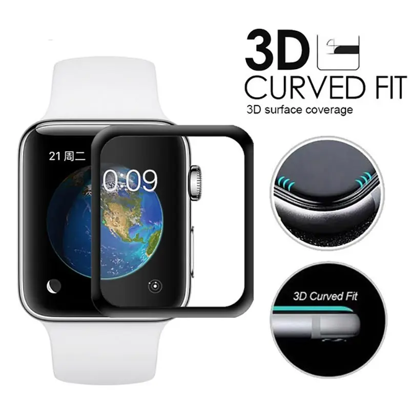 2018 New Tempered Film for Apple Watch 42 / 38mm 3D Glass Curved Surface Anti-Shock Full Screen Protector Film for iwatch 1/2/3