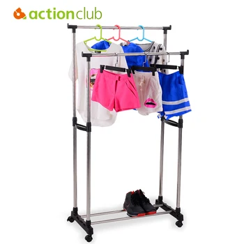 

Actionclub Balcony Lifting Drying Rack Stainless Steel Double Rod Drying Rack Foldable Floor Standing Clothes Rack With Wheels