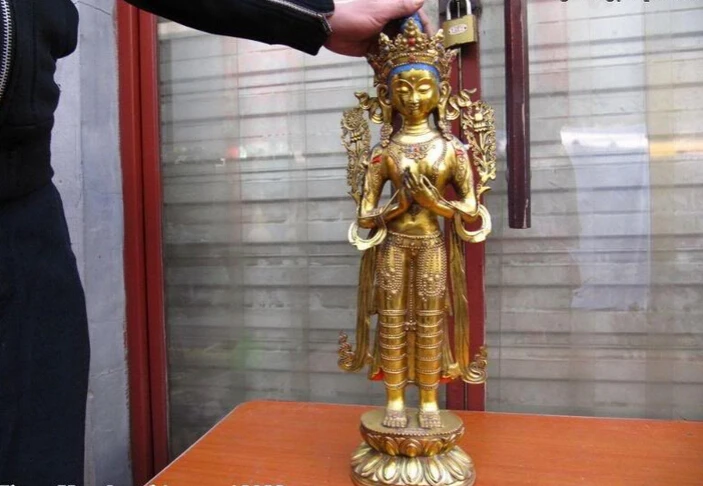 

Collectible bronze S2521 Tibet Buddhism Bronze gild Stand White TaRa GuanYin Guan Yin Bodhisattva Statue B0403