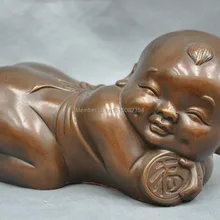 8 ''Китай Народная Бронзовый Голая Обнаженная Мальчик Малыш Статуя