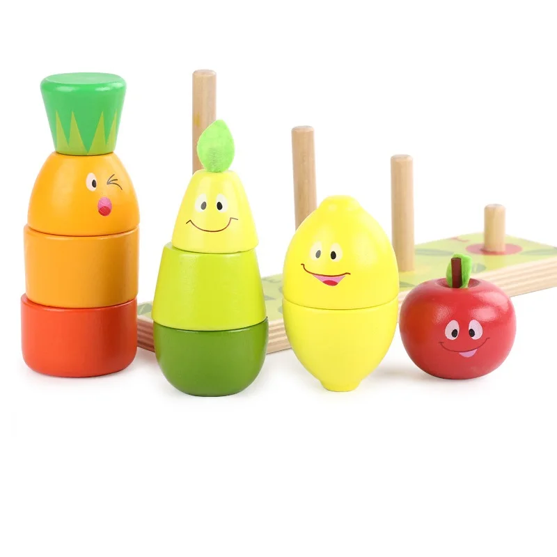 

baby early learning educational toys wooden blocks stack fruits toy high quality
