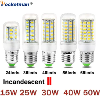 

E27 E14 LED Corn Bulb 50W 40W 30W 25W 15W Incandescent Replace 220V 110V SMD5730 LED lamp Spotlight 24/36/48/56/69LEDs