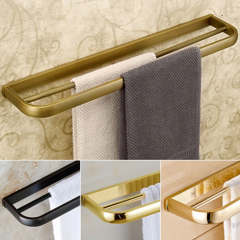 Luxury 4 style Wall Mount Double Towel Bar Bathroom Brass Towel Rack Towel Holder