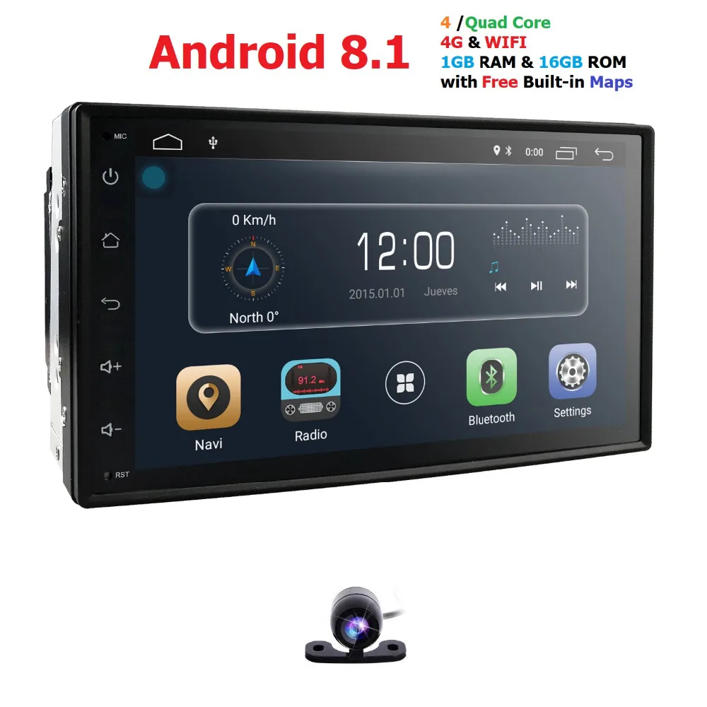 

Hizpo 1G+16G Android 8 Quad Core For Universal Car NO Dvd Player Navigation Support 2D/3D map Bluetooth WiFi Free rear view cam