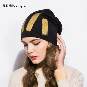 GZHilovingL New Winter Women Hats Cap 2018 Gold Metallic Thin Slouch Beanies Spring Autumn Unisex Men Hip Hop Soft Polyester Hat