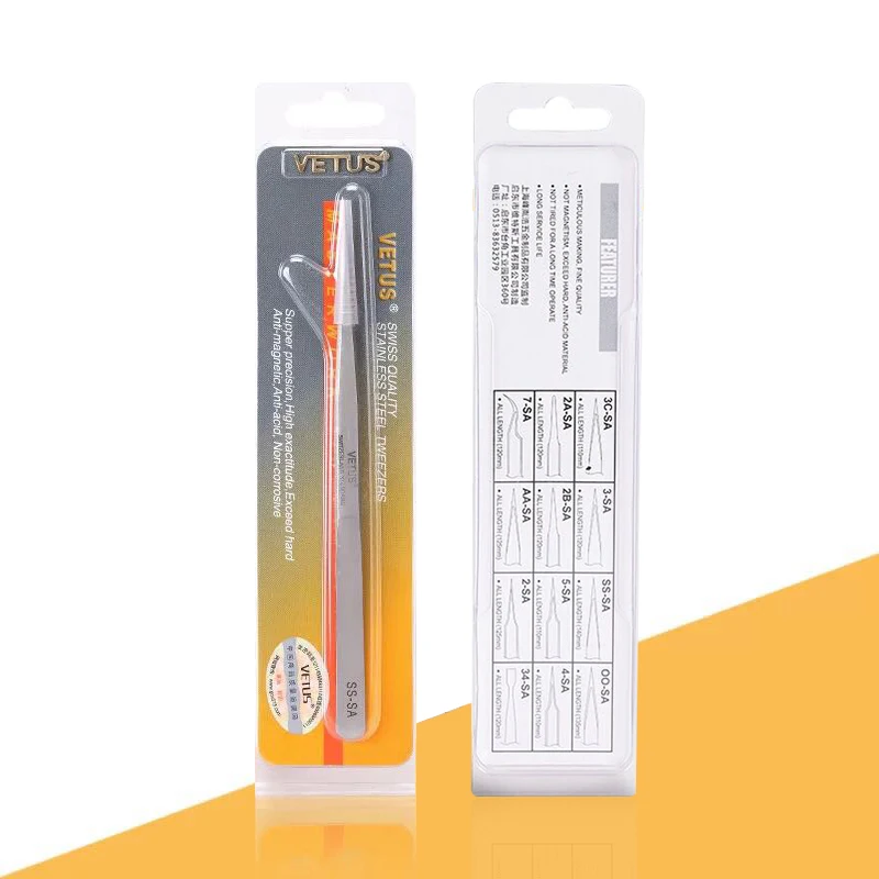 VETUS 14mm Pointed Tweezers Clamps Lengthened Medical Nest Maintenance High Precision Stainless Steel precision tweezers tweezer tool