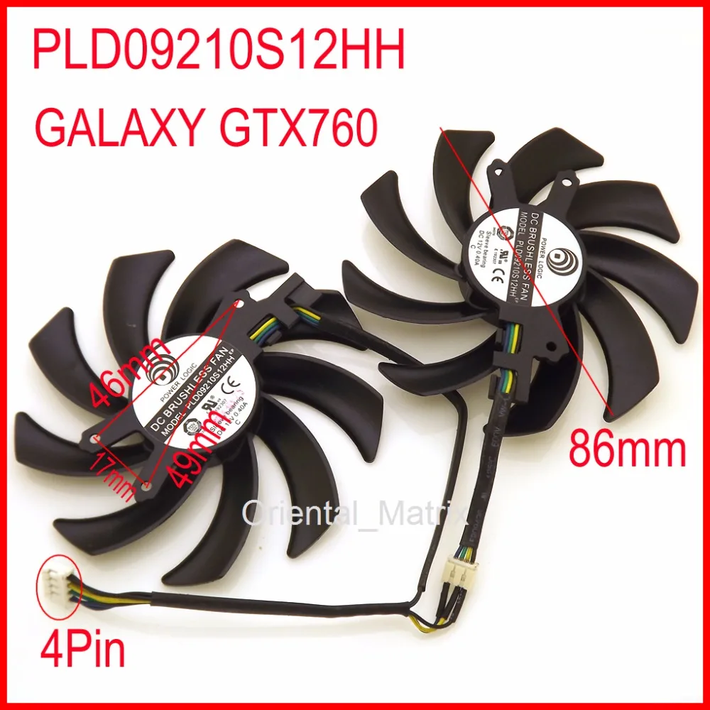 Бесплатная доставка 2 шт./лот PLD09210S12HH 12V 0.40A 86 мм для GALAXY GTX760 Вентилятор Охлаждения видеокарты 4Pin
