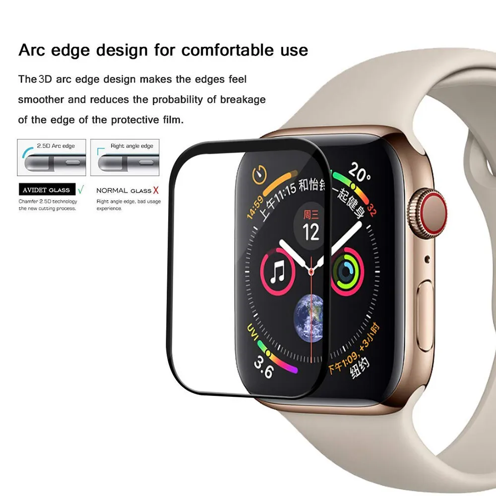 Полный охват ремень закаленное Стекло пленка для наручных часов Apple Watch, версии 5 40 мм 44 Экран Защитная пленка для наручных часов iwatch, 5/4/3/42 38 мм 3D изогнутый