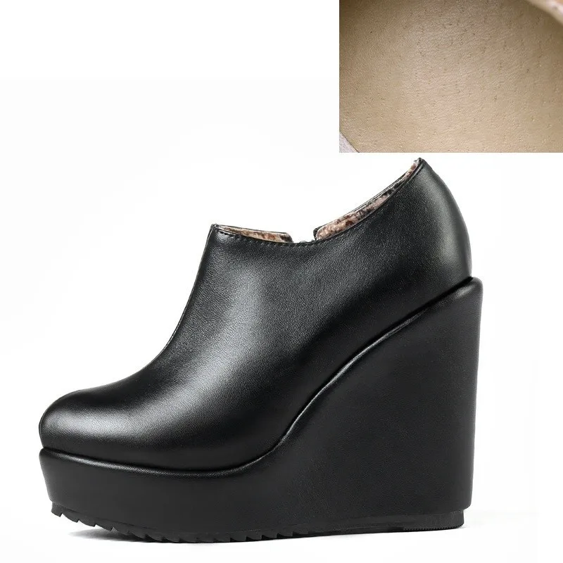 Black PU Vigor/свежая женская обувь; туфли-лодочки на танкетке; Осенняя обувь; женские весенние туфли-лодочки; зимняя обувь, увеличивающая рост; MY38 - Цвет: Black PU