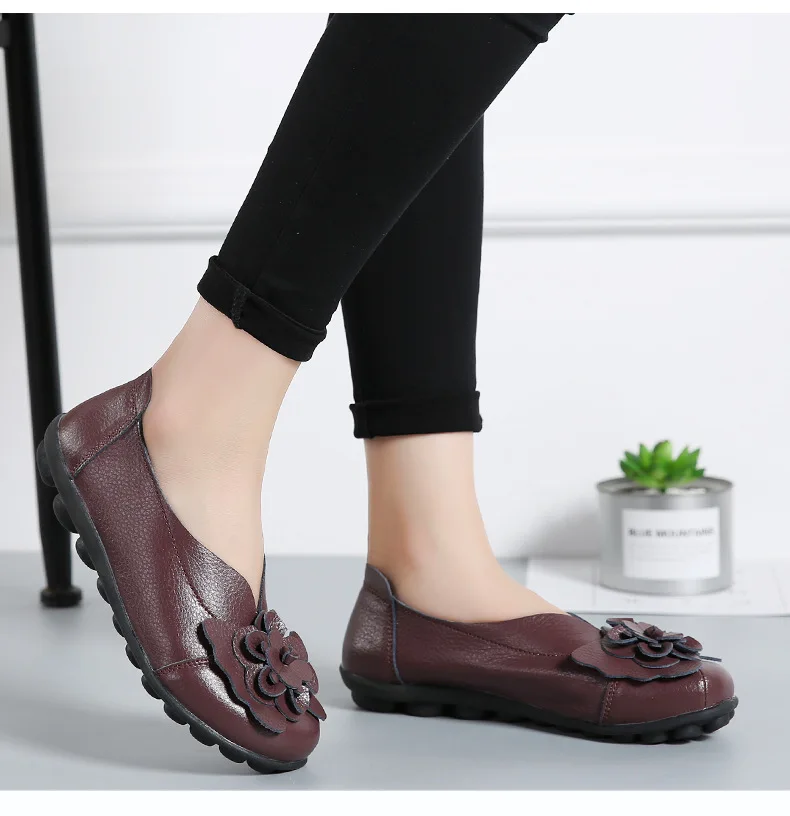 Koovan/Женская обувь на плоской подошве с цветочным принтом; коллекция года; сезон весна-лето; новые модели; удобная обувь из натуральной кожи для мам; женская обувь на плоской подошве