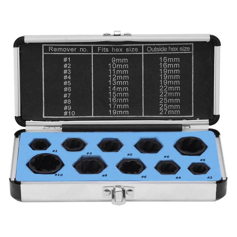 Stronerliuo Remover Bolt 11pcs/ Set 9-19mm Remover kit Damaged Nut Bolt Remover Stud Extractor Locking Socket Extractor Nut Bolt Stronerliuo Remover Bolt 11pcs/ Set 9-19mm Remover kit Damaged Nut Bolt Remover Stud Extractor Locking Socket Extractor Nut Bolt