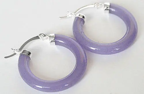

free shipping > Lady's Purple Jade 925 Sterling Silver Ring Hoop Pierced Earrings Jewelry