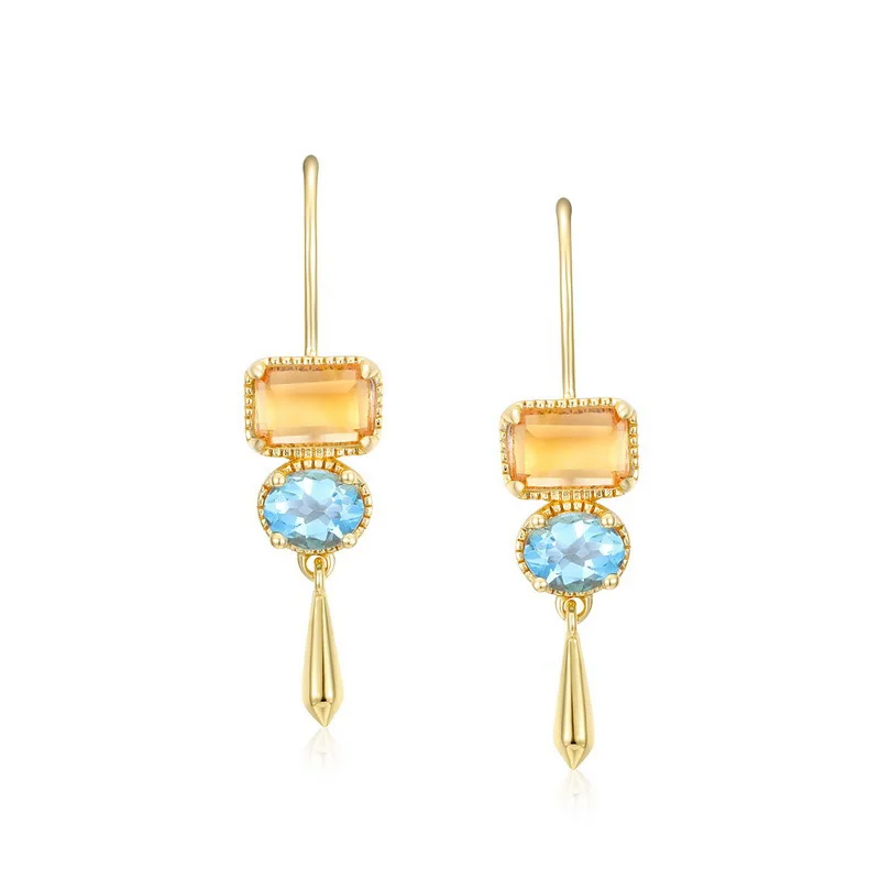 

925 Sterling Silver Citrine Drop earrings Simple style For Women as a Gift