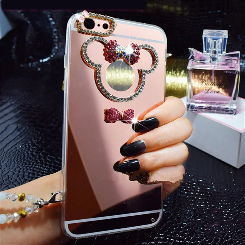 

For Samsung A5 A7 2017 A6 Plus A8 2018 Fashion Cute Rhinestone Soft Mirror back cover Crystal mouse Cat Rabbit ears Phone case