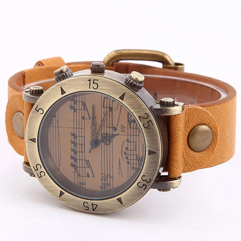 

Retro Wristwatch Creative Musical Notes Bronze Wrist Watch Punk Watches LL