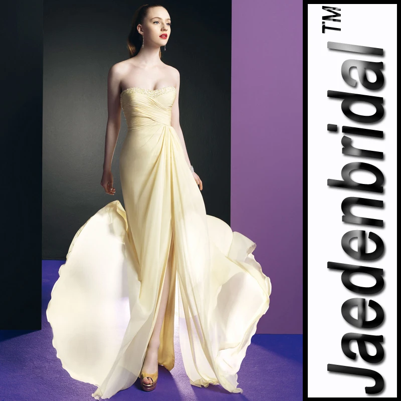 discount-JE0360 Beading Sweetheart Split Open Pleated Bodice Yellow Evening Dress 2014 | Свадьбы и торжества