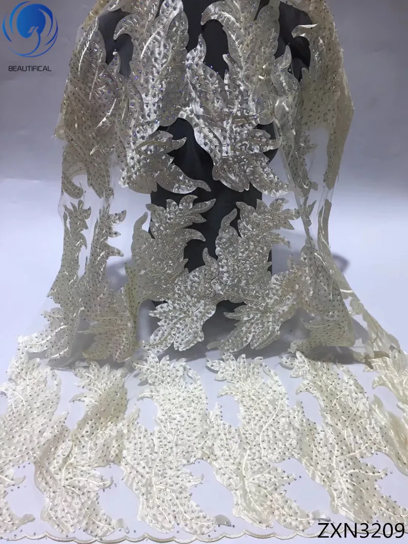 

BEAUTIFICA african lace fabrics 2018 high quality lace dresses tulle fabric lace with stones for wedding dress 5yards/lot ZXN32