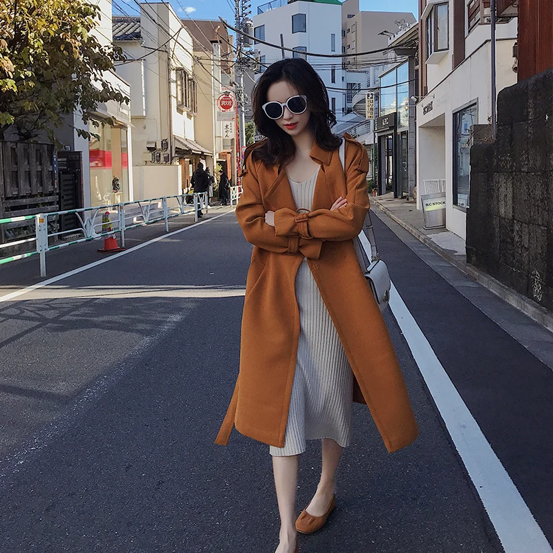 2019 otoño nuevo estilo gabardina abrigo de tela suave color naranja brillante para wome y gabardina larga coreana stylezara * - 4
