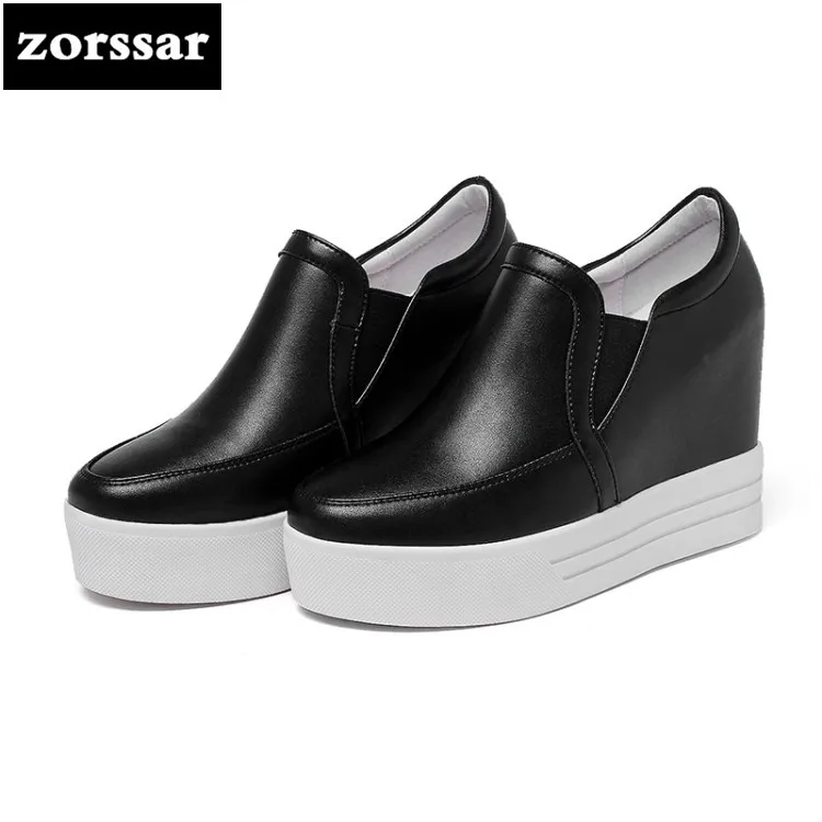 

{Zorssar} 2018 NEW fashion Genuine leather womens shoes casual Slip-on increased internal High heels Platform pumps Size 31-40