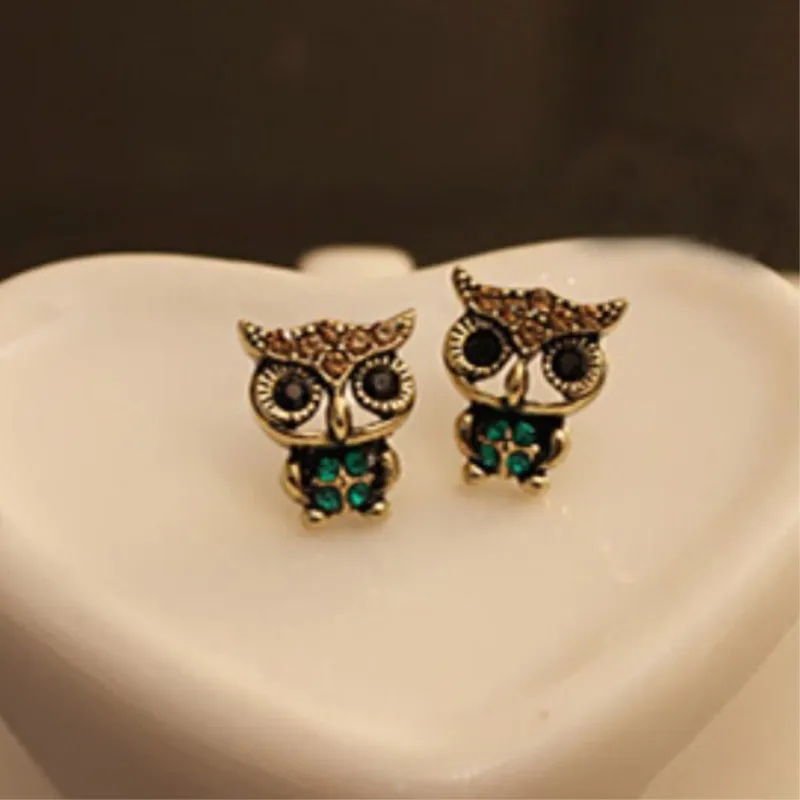 

New Crystal Animal Owl Shape Stud Earrings For Women Fashion Jewelry Rhinestone Brincos Trendy Bijoux Brincos Femmes C077
