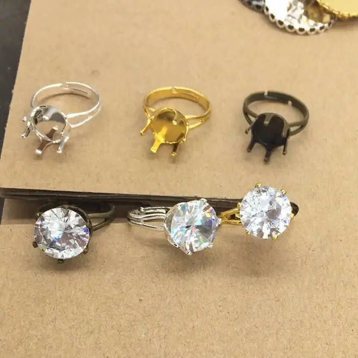 

50pcs gem base Adjustable Ring Base ring base stainless steel blank metal bezel tray Jewelry findings